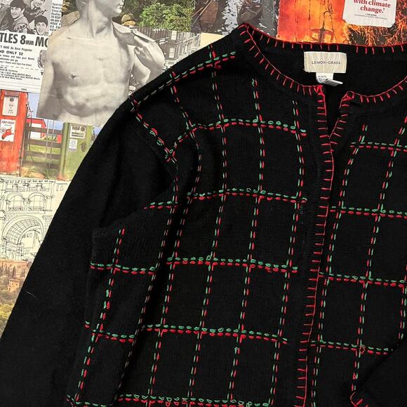 Vintage Lemon Grass Grid Christmas Sweater - Picture 3 of 7